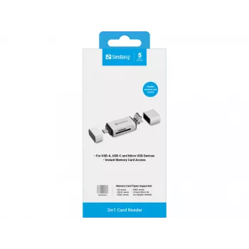 Sandberg karšu lasītājs USB-C+USB+MicroUSB