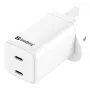 Maiņstrāvas lādētājs SANDBERG Dual USB-C PD65W UK 441-62 — divi USB-C PD 65W, UK spraudnis