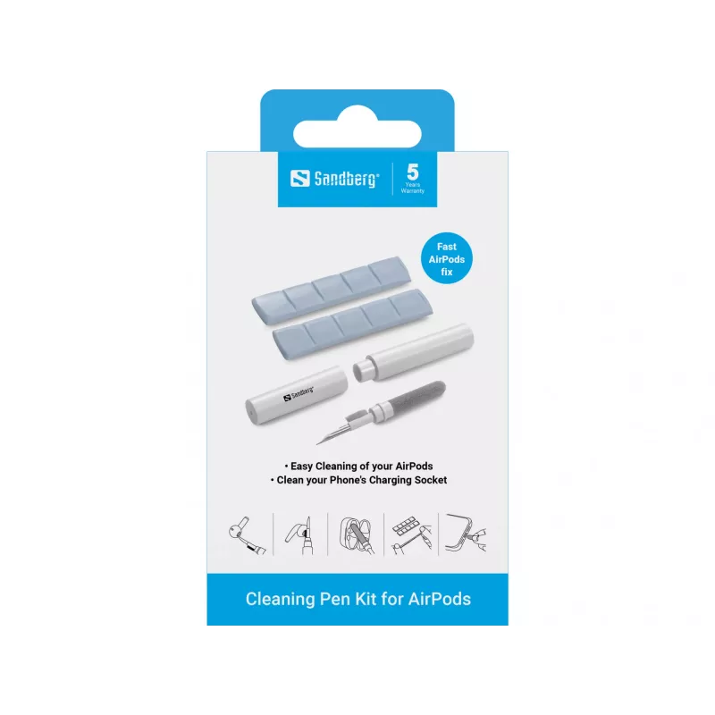 Tīrīšanas komplekts Sandberg Cleaning Pen Kit for Airpods pelēks balts