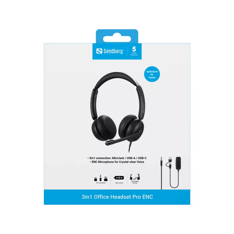 Vadu austiņas Sandberg 3in1 Office Headset Pro ENC 20-20000 Hz