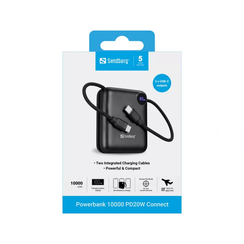 Pārnēsājamais lādētājs Sandberg Powerbank 10000 PD20W Connect, 10000 mAh