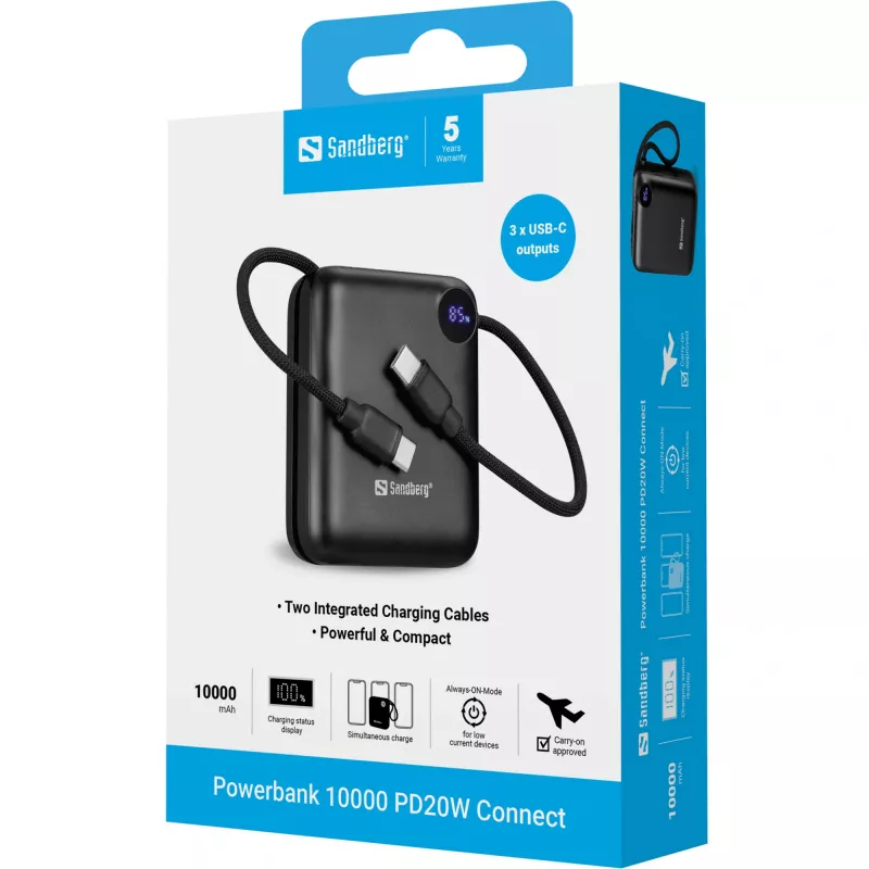 Pārnēsājamais lādētājs Sandberg Powerbank 10000 PD20W Connect, 10000 mAh