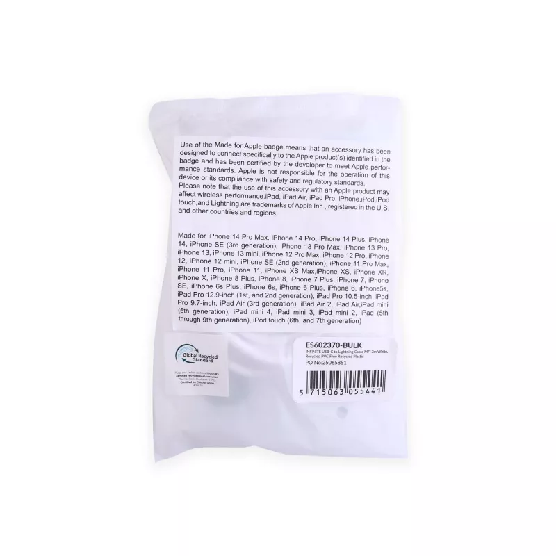Lightning kabelis eSTUFF ES602370-BULK 3m USB C 2.4A