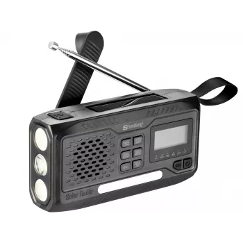 Pārnēsājamais radio SANDBERG Survivor DAB Radio All-in-1 4500 — DAB+/FM, 87,5–108 MHz, 3 W RMS, USB-A un USB-C, 4500 mAh baterija