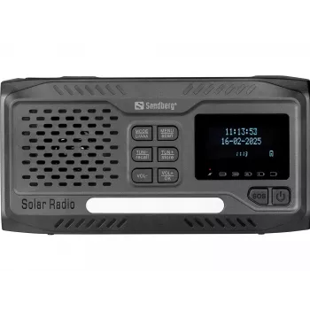 Pārnēsājamais radio SANDBERG Survivor DAB Radio All-in-1 4500 — DAB+/FM, 87,5–108 MHz, 3 W RMS, USB-A un USB-C, 4500 mAh baterija