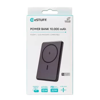 eSTUFF ES641101 ārējais akumulators 10000 mAh bezvadu uzlāde melna