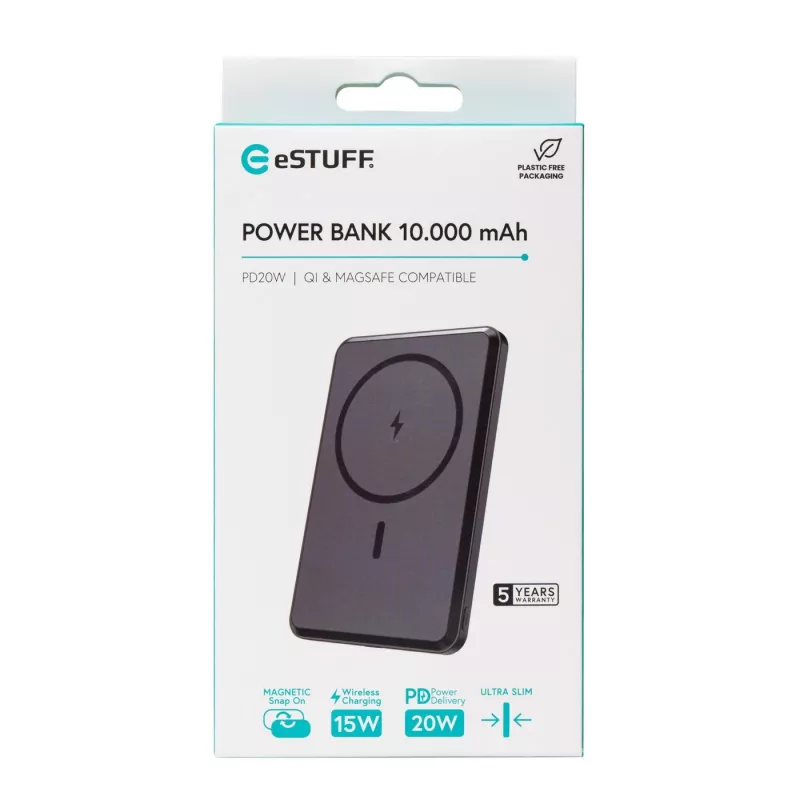 eSTUFF ES641101 ārējais akumulators 10000 mAh bezvadu uzlāde melna
