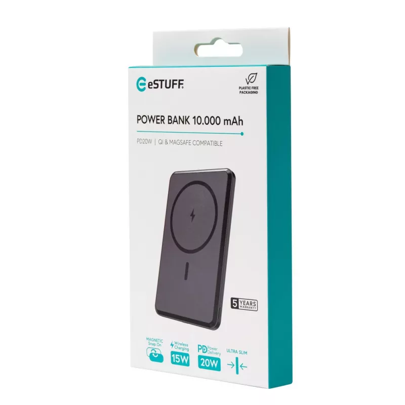 eSTUFF ES641101 ārējais akumulators 10000 mAh bezvadu uzlāde melna