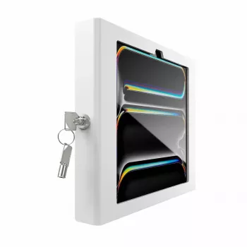 Pie sienas stiprināms aizsargapvalks iPad Pro 11 collām — Maclocks Compulocks Apex M4 un M5 modeļiem, balts, komplektā 2 atslēgas