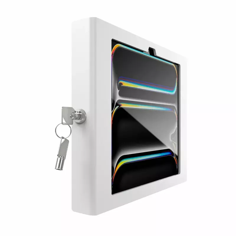 Pie sienas stiprināms aizsargapvalks iPad Pro 11 collām — Maclocks Compulocks Apex M4 un M5 modeļiem, balts, komplektā 2 atslēgas