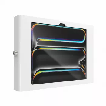 Pie sienas stiprināms aizsargapvalks iPad Pro 11 collām — Maclocks Compulocks Apex M4 un M5 modeļiem, balts, komplektā 2 atslēgas