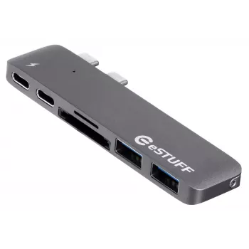 eSTUFF ES84122-pelēka saskarnes centrmezgls USB 3.2 Gen 1 (3.1 Gen 1) Type-C 5000 Mbit/s