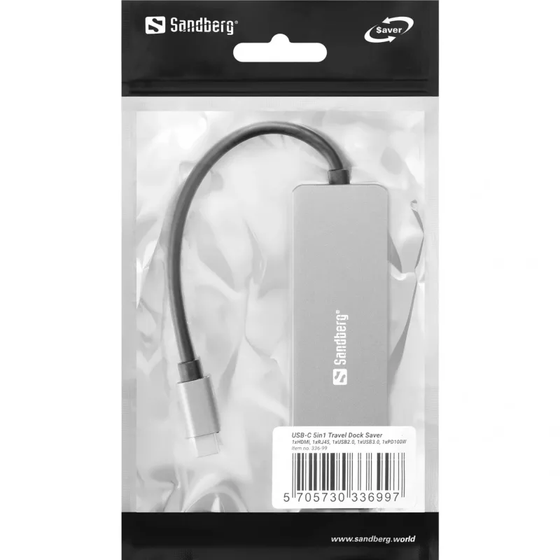 Sandberg USB-C 5in1 Travel Dock Saver Vadu USB 3.2 Gen 1 100W