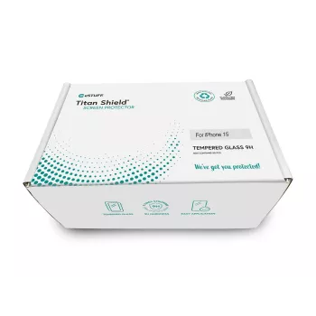 Rūdīta stikla ekrāna aizsargs eSTUFF Titan Shield Apple iPhone 13 / 13 Pro / 14 — pilns pārklājums, melns rāmis