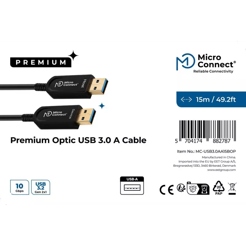 USB kabelis Microconnect USB3.0AA10BOP 10 m USB 3.2 Gen 1 Melns