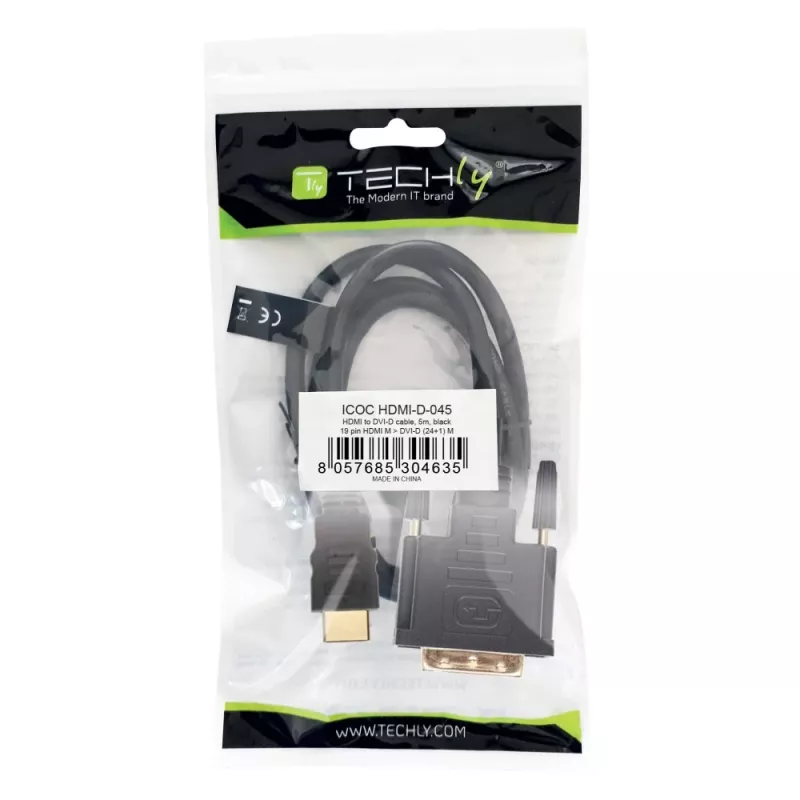 Video kabeļa adapteris Techly ICOC-HDMI-D-045 5 m DVI-D, melns