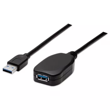 Manhattan USB-A uz USB-A pagarinātāja kabelis, 5 m, vīrišķais uz sievišķo, aktīvs, 5 Gb/s (USB 3.2 Gen 1, agrāk USB 3.0), iebūvēts atkārtotājs, SuperSpeed USB, melns, trīs gadu garantija, ekvivalents USB2AAEXT5M.