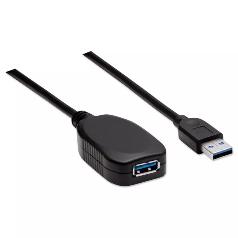 Manhattan USB-A uz USB-A pagarinātāja kabelis, 5 m, vīrišķais uz sievišķo, aktīvs, 5 Gb/s (USB 3.2 Gen 1, agrāk USB 3.0), iebūvēts atkārtotājs, SuperSpeed USB, melns, trīs gadu garantija, ekvivalents USB2AAEXT5M.