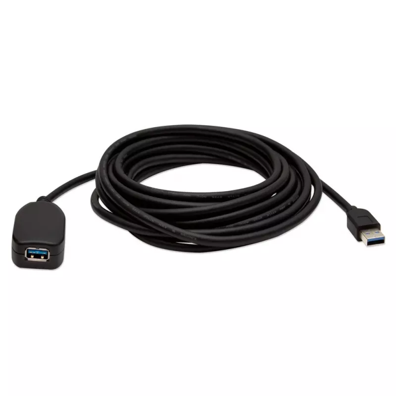 Manhattan USB-A uz USB-A pagarinātāja kabelis, 5 m, vīrišķais uz sievišķo, aktīvs, 5 Gb/s (USB 3.2 Gen 1, agrāk USB 3.0), iebūvēts atkārtotājs, SuperSpeed USB, melns, trīs gadu garantija, ekvivalents USB2AAEXT5M.