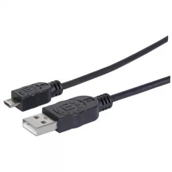 Manhattan USB-A uz Micro-USB kabelis, 1,8 m, vīrišķais uz vīrišķo, melns, 480 Mb/s (USB 2.0), Hi-Speed USB, mūža garantija, ekvivalents UUSBHAUB6.