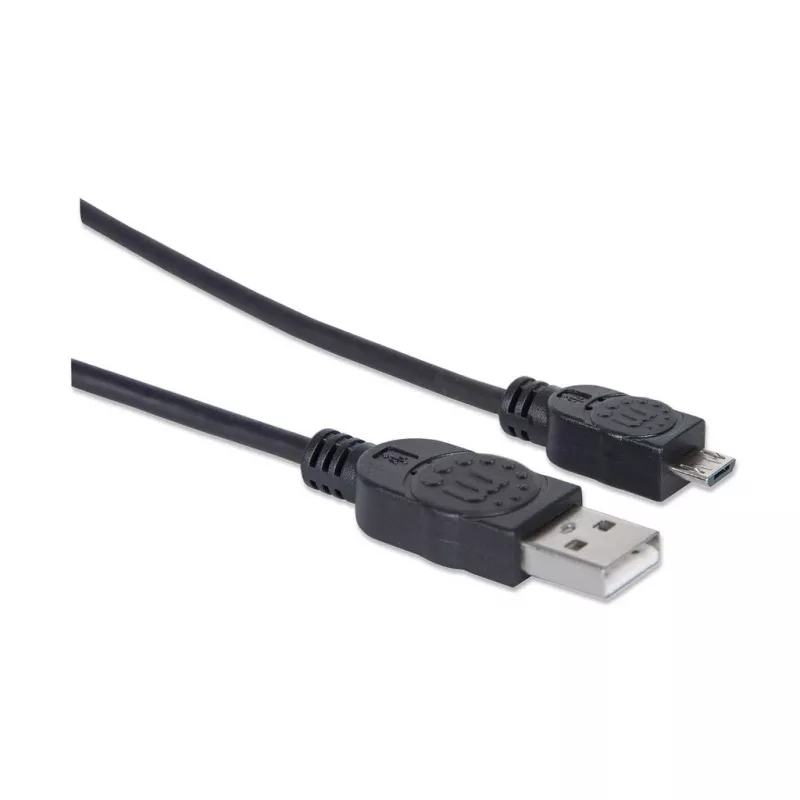Manhattan USB-A uz Micro-USB kabelis, 1,8 m, vīrišķais uz vīrišķo, melns, 480 Mb/s (USB 2.0), Hi-Speed USB, mūža garantija, ekvivalents UUSBHAUB6.