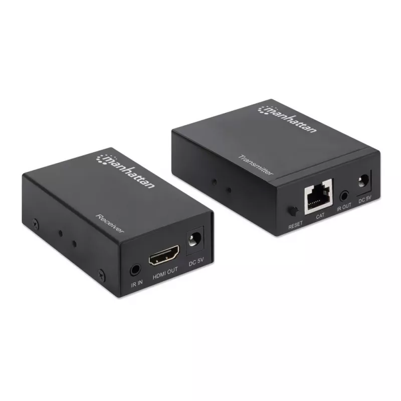 Manhattan HDMI 1080p signāla pagarinātāja komplekts caur Ethernet, līdz 50 m ar vienu Cat6 kabeli, raidītāja un uztvērēja moduļi, IS atbalsts, trīs gadu garantija