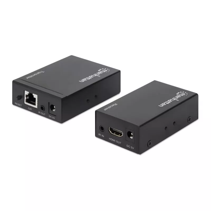 Manhattan HDMI 1080p signāla pagarinātāja komplekts caur Ethernet, līdz 50 m ar vienu Cat6 kabeli, raidītāja un uztvērēja moduļi, IS atbalsts, trīs gadu garantija