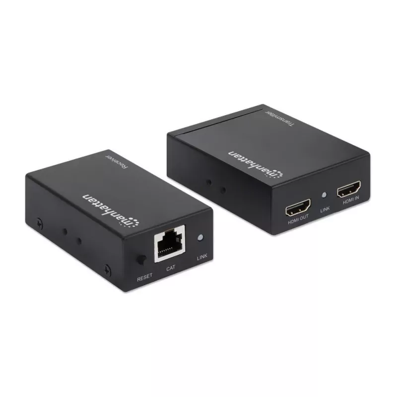 Manhattan HDMI 1080p signāla pagarinātāja komplekts caur Ethernet, līdz 50 m ar vienu Cat6 kabeli, raidītāja un uztvērēja moduļi, IS atbalsts, trīs gadu garantija