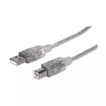 USB-A uz USB-B kabelis Manhattan 345408 5 m vīrietis uz vīrieti sudraba