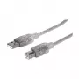 USB-A uz USB-B kabelis Manhattan 345408 5 m vīrietis uz vīrieti sudraba