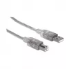 USB-A uz USB-B kabelis Manhattan 345408 5 m vīrietis uz vīrieti sudraba