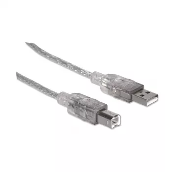 USB-A uz USB-B kabelis Manhattan 345408 5 m vīrietis uz vīrieti sudraba