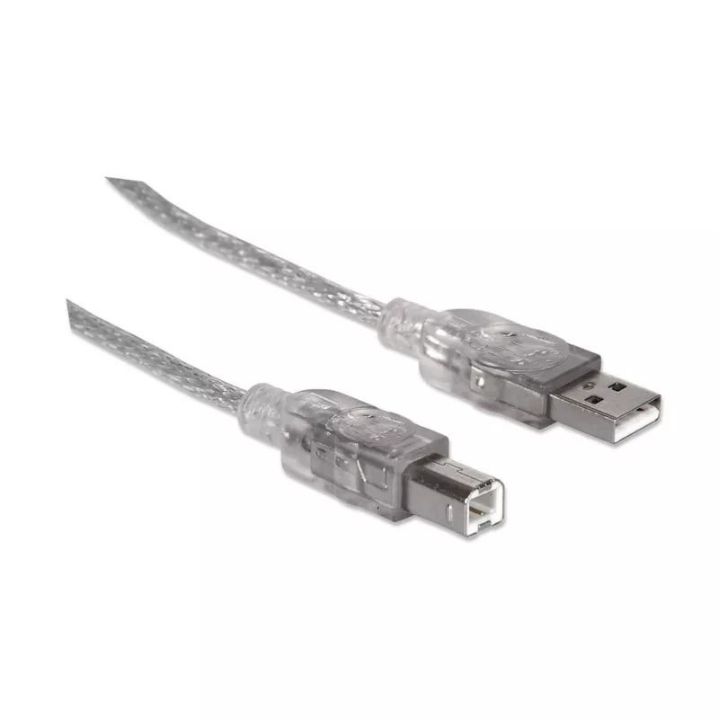 USB-A uz USB-B kabelis Manhattan 345408 5 m vīrietis uz vīrieti sudraba