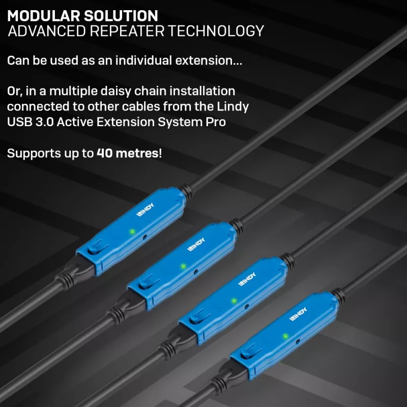 Lindy 20m USB 3.0 Active Extension Pro USB A to USB A 5 Gbit/s