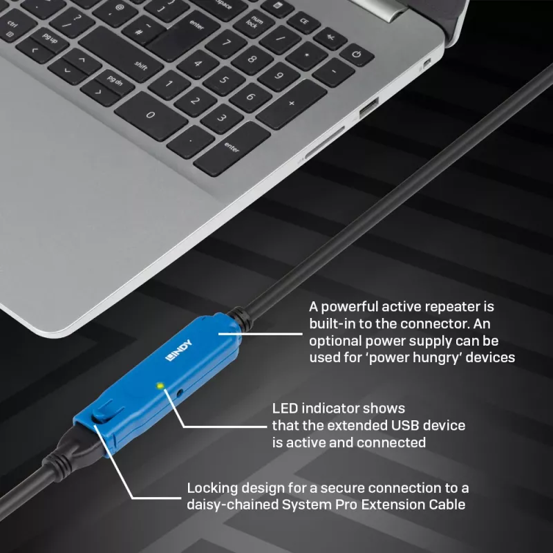 Lindy 30m USB 3.0 Active Extension Pro USB A uz USB A 5 Gbit/s