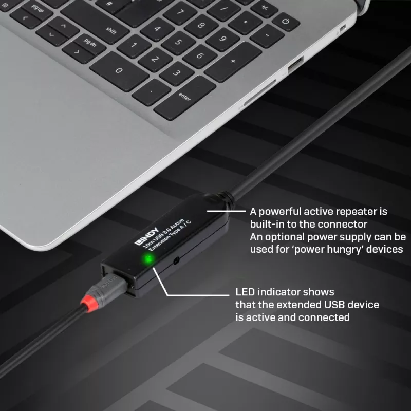 Lindy 10m USB 3.0 aktīvais pagarinātājs Type A uz C