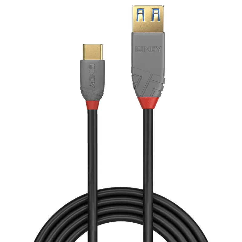 Lindy 0,15 m USB 3.2 Type-C uz A adaptera kabelis, 10 Gbps, Anthra Line