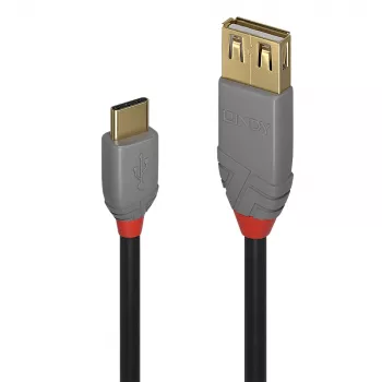Lindy 0,15 m USB 2.0 C tipa uz A adaptera kabelis, Anthra Line, 0,15 m, USB A, USB C, USB 2.0, 0,48 Gbit/s, melns, pelēks