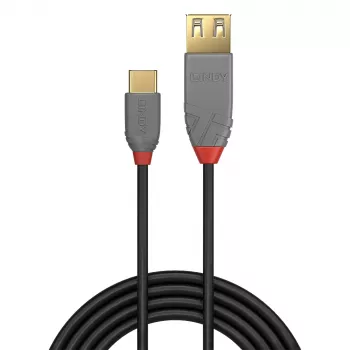 Lindy 0,15 m USB 2.0 C tipa uz A adaptera kabelis, Anthra Line, 0,15 m, USB A, USB C, USB 2.0, 0,48 Gbit/s, melns, pelēks