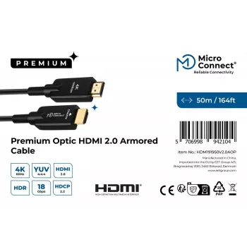 Microconnect HDM191950V2.0AOP HDMI kabelis 50 m HDMI Type A (Standard) Melns