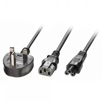 Lindy 2,5 m UK 3 kontaktu spraudnis uz IEC C13 un IEC C5 sadalītāja pagarinātāja kabelis, melns