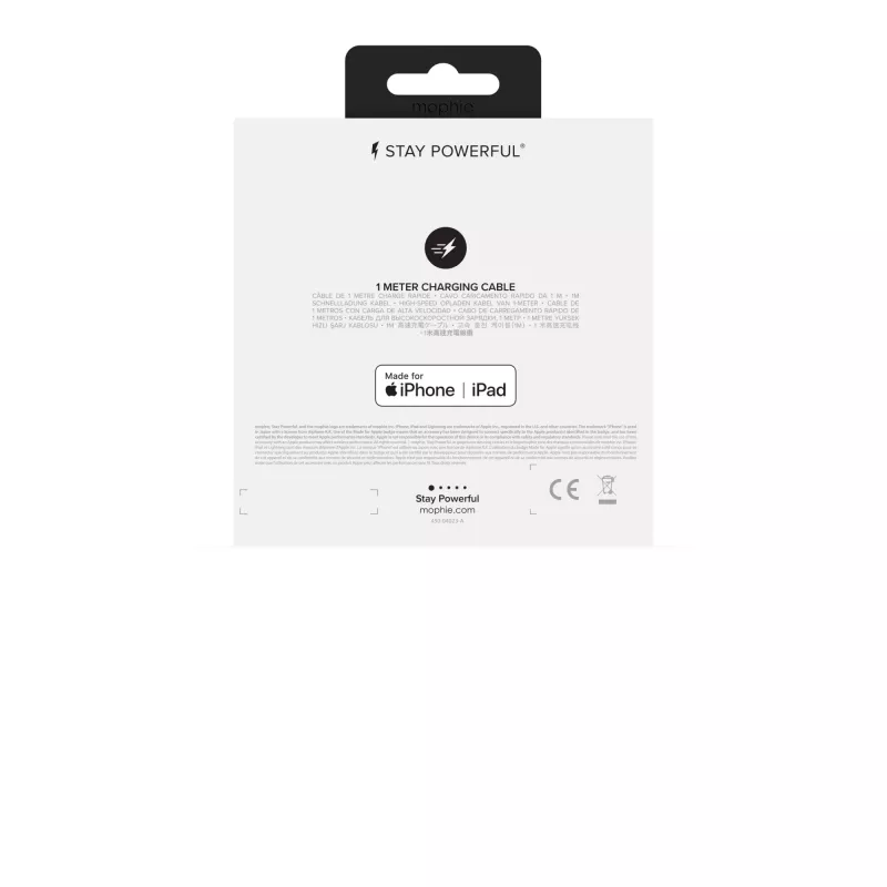 mophie Charge and Sync kabelis- USB-A to Micro/USB-C/LTG- 1M- Balts