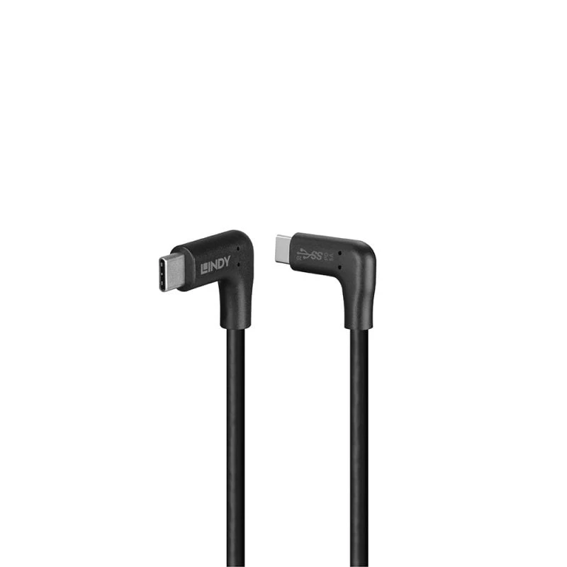 Lindy 1 m USB 3.2 leņķveida USB-C uz leņķveida USB-C kabelis, 10 Gbps