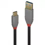 USB 3.2 Type A to C kabelis Lindy 2 m, 10 Gbps, 5 A PD, melns