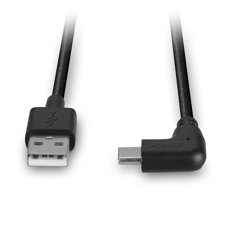 Lindy 1m USB 2.0 Type A kabelis ar taisnleņķa USB-C savienotāju