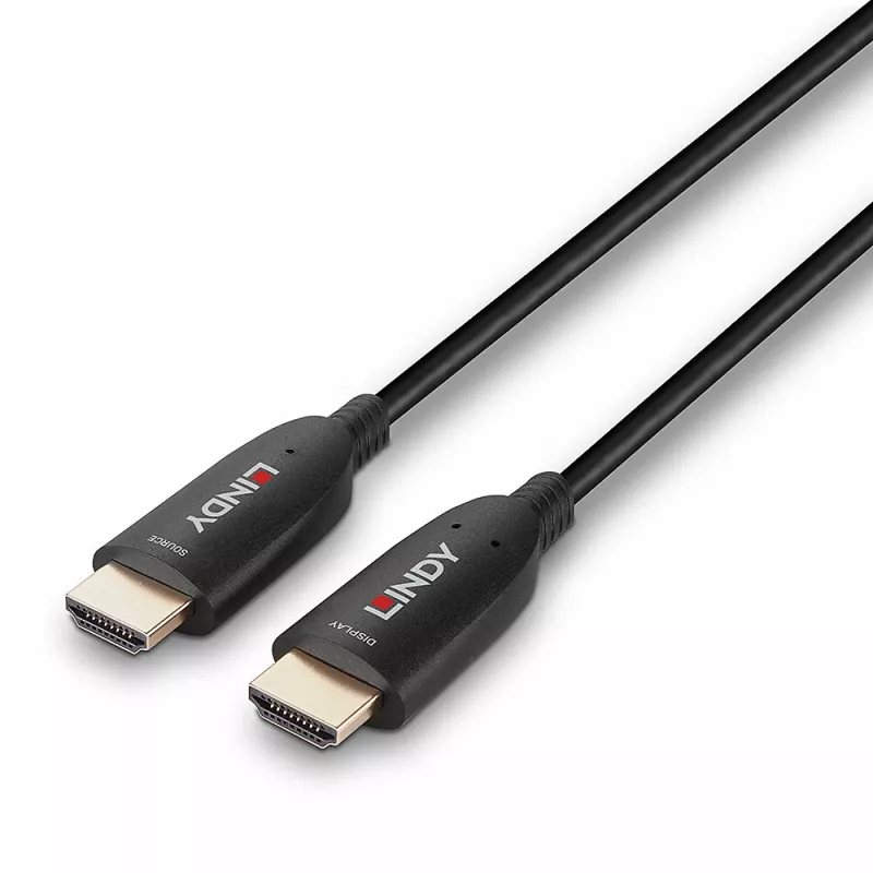 Lindy 100m šķiedru optikas hibrīda HDMI 8K60 kabelis 48 Gbit/s melns