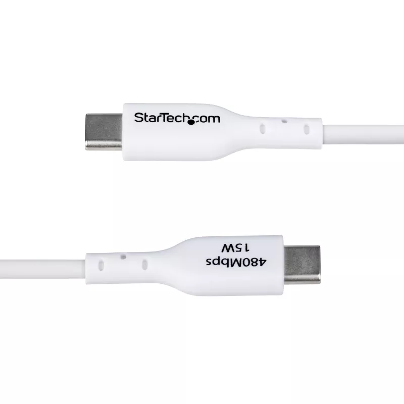 StarTech.com 1 m USB-A uz USB-C uzlādes kabelis, lādēšana un sinhronizācija, 3A, USB 2.0, TPE apvalks – balts USB uzlādes vads