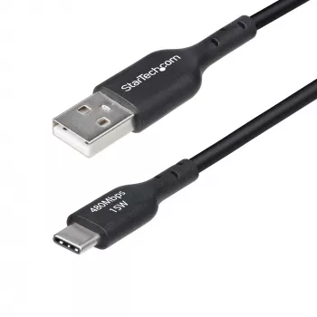 StarTech.com 1 m USB-A uz USB-C uzlādes kabelis, uzlāde un sinhronizācija, 3A, USB 2.0, TPE apvalks - melns USB uzlādes vads