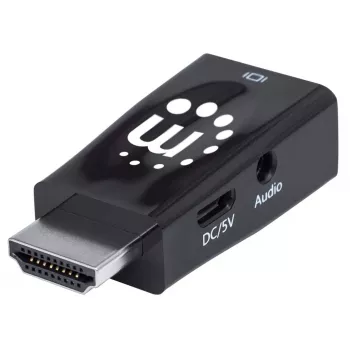 Manhattan HDMI uz VGA (ar audio) pārveidotājs, 1080p, vīrišķais uz sievišķo, mikro-USB strāvas ieejas ports papildu strāvai, ja nepieciešams, melns, trīs gadu garantija