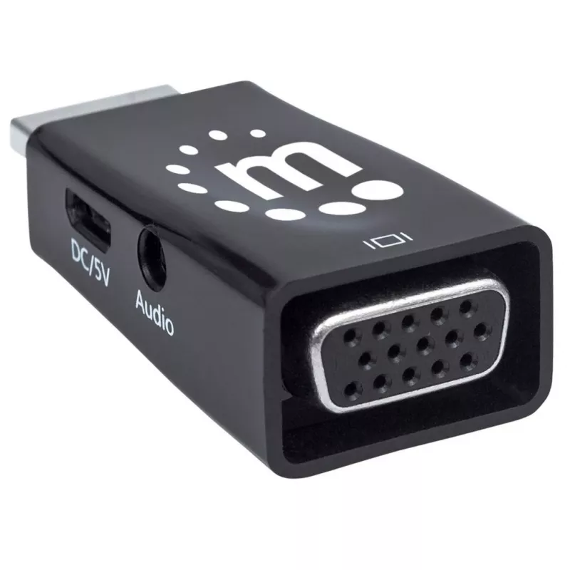 Manhattan HDMI uz VGA (ar audio) pārveidotājs, 1080p, vīrišķais uz sievišķo, mikro-USB strāvas ieejas ports papildu strāvai, ja nepieciešams, melns, trīs gadu garantija